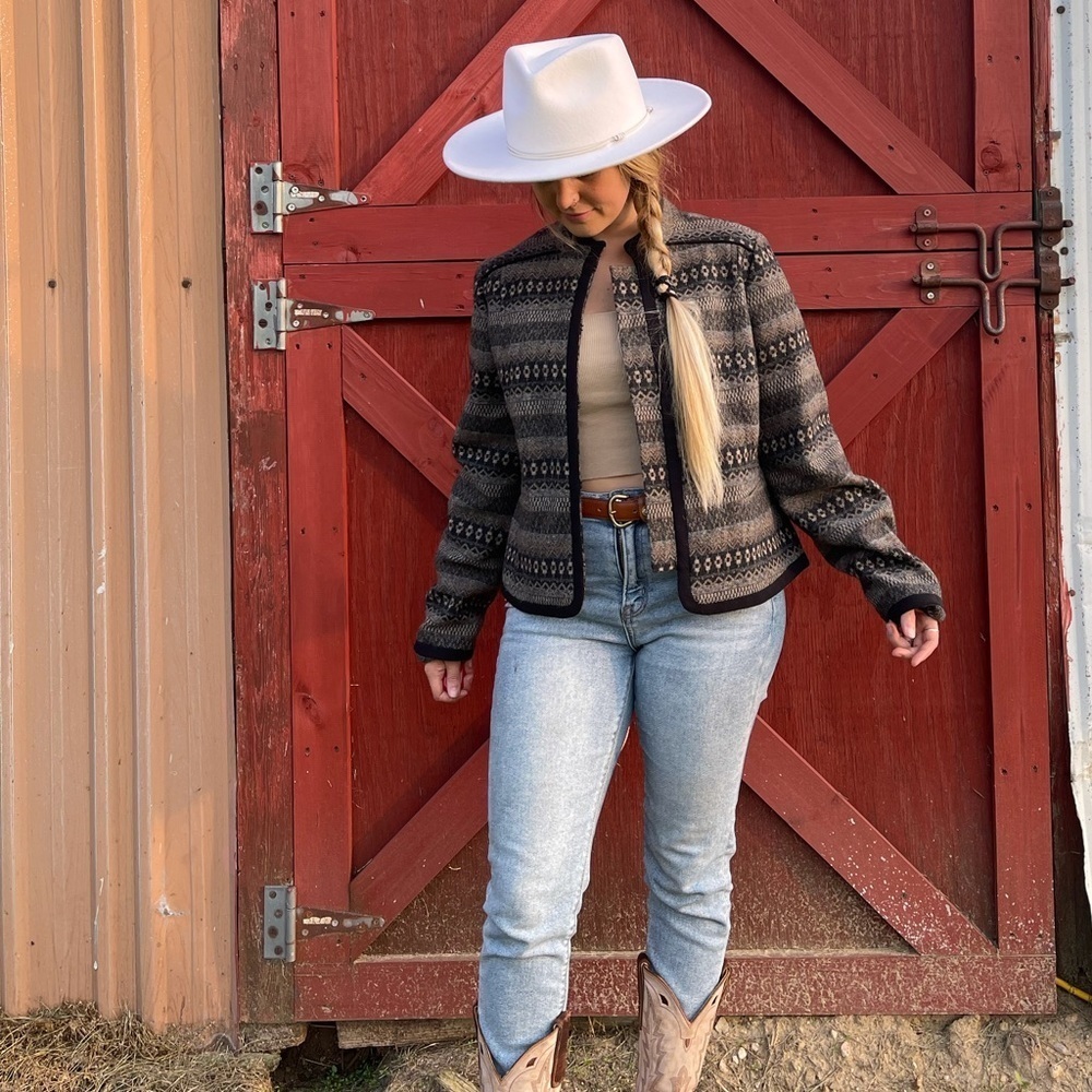 Southwestern style printed woven blazer jacket